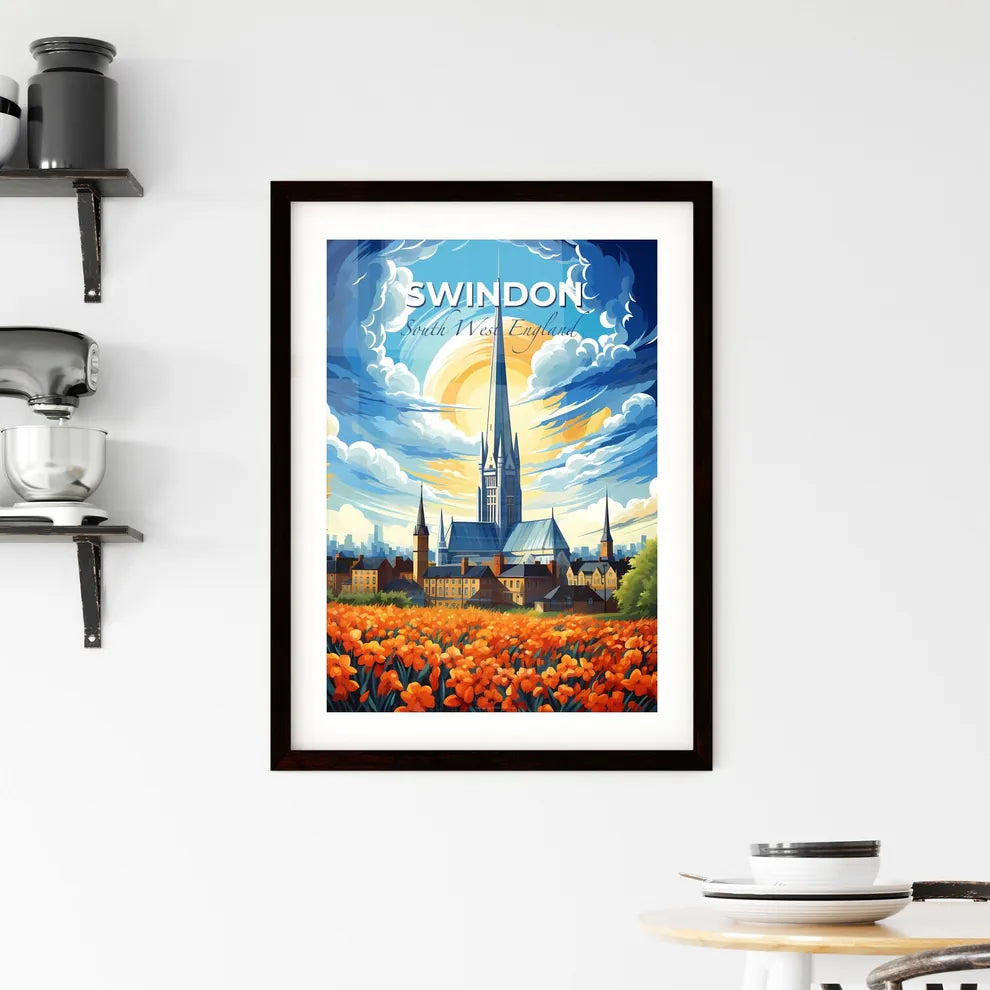 Swindon, South West England, A Poster of a painting of a church and a field of flowers Default Title