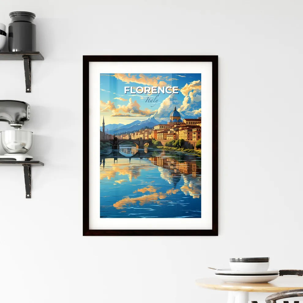 Florence, Italy, A Poster of a river with a bridge and buildings in the background Default Title