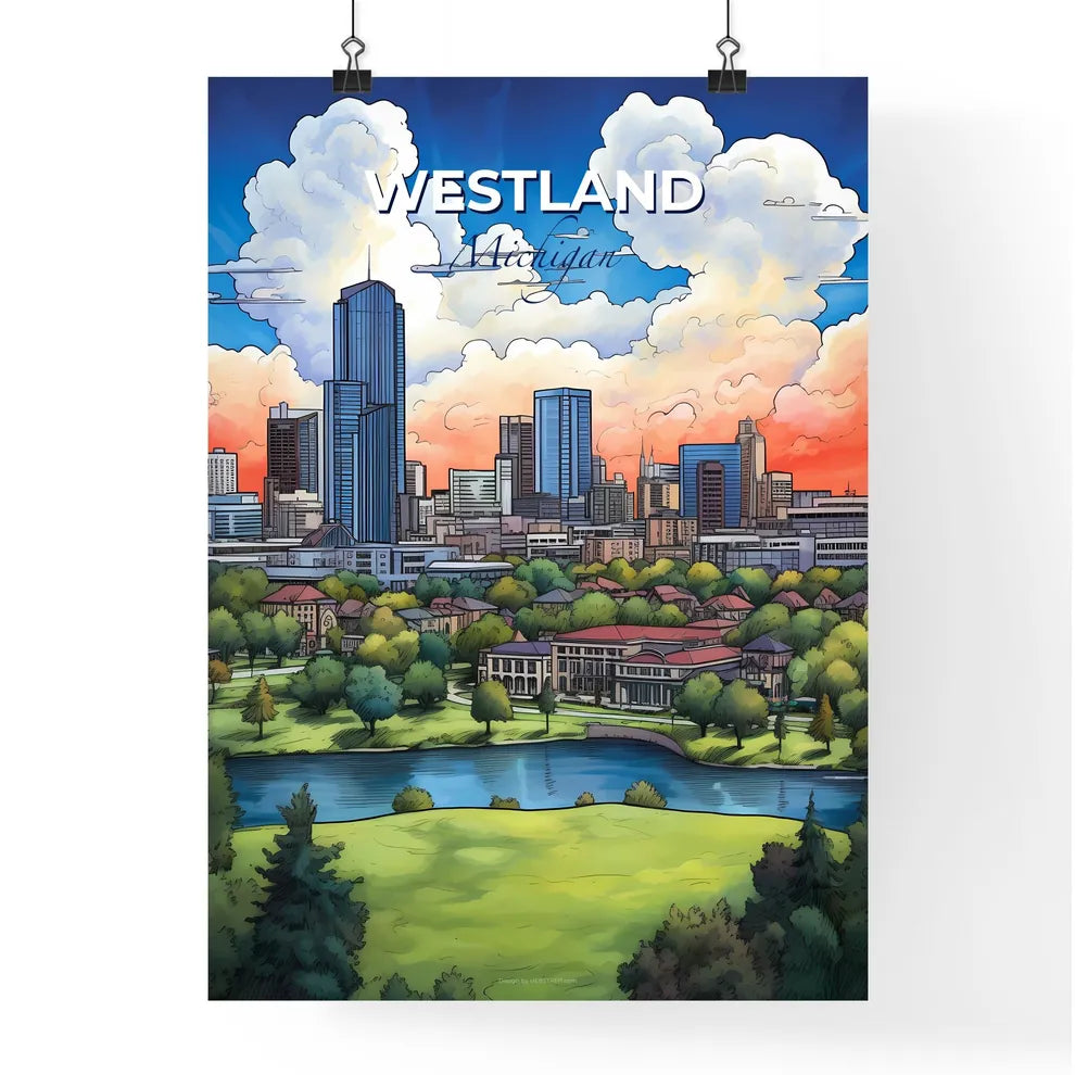 Westland, Michigan, A Poster of a city landscape with a river and trees Default Title