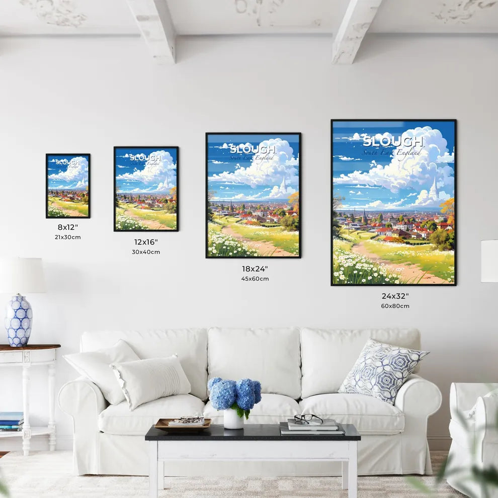 Slough, South East England, A Poster of a landscape of a town with flowers and trees Default Title