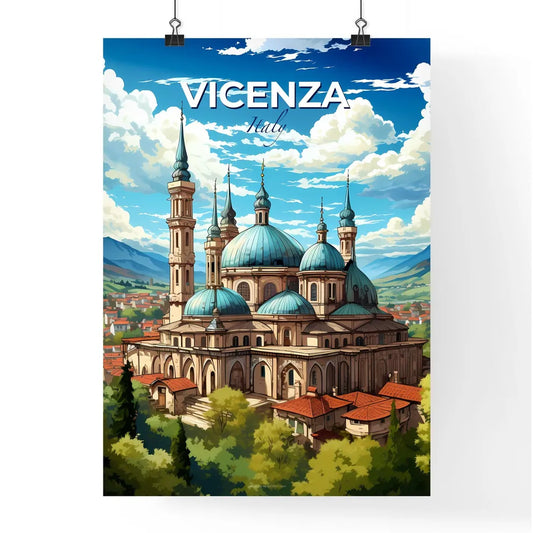 Vicenza, Italy, A Poster of a building with towers and a city in the background Default Title