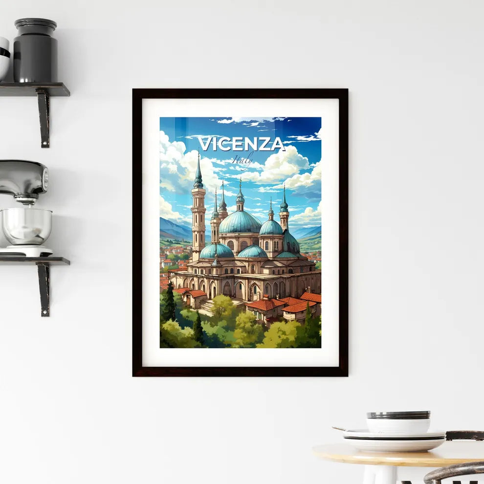 Vicenza, Italy, A Poster of a building with towers and a city in the background Default Title