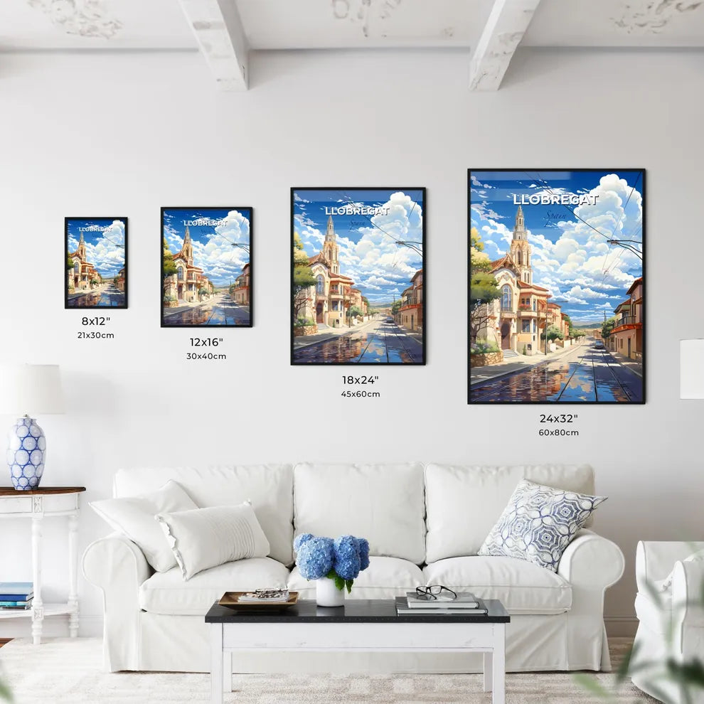 Llobregat, Spain, A Poster of a street with a church and a car on it Default Title