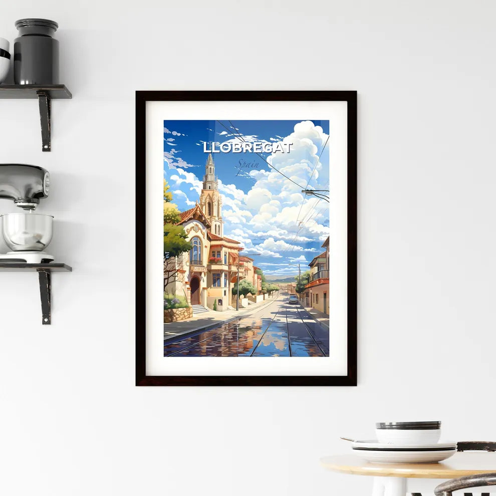 Llobregat, Spain, A Poster of a street with a church and a car on it Default Title