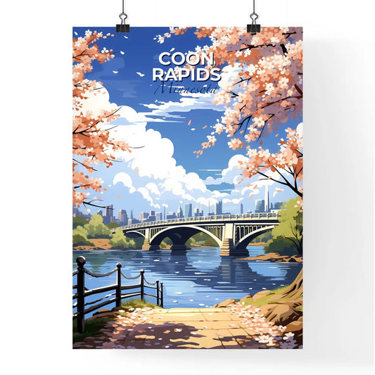 Coon Rapids, Minnesota, A Poster of a bridge over a river with pink flowers Default Title