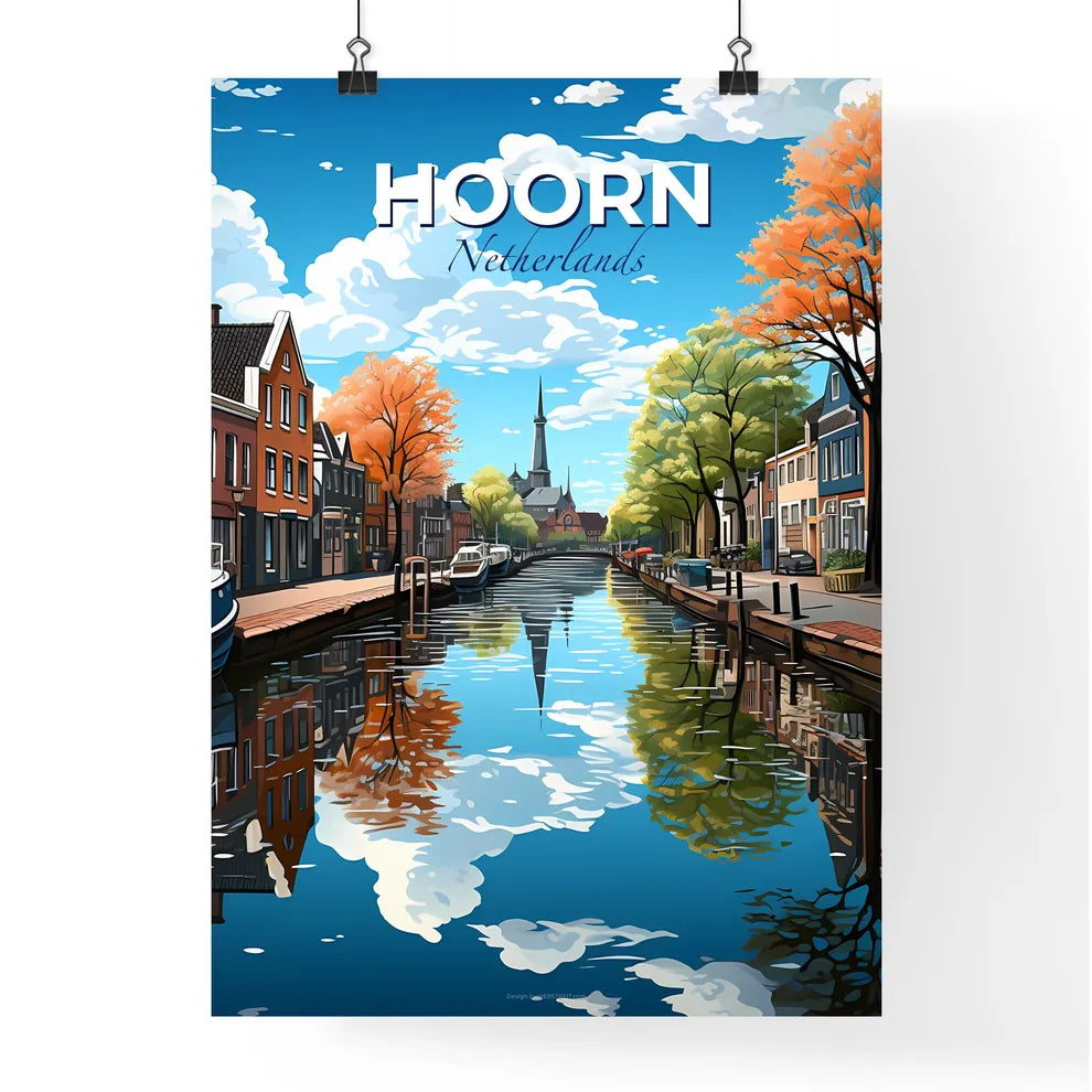 Hoorn, Netherlands, A Poster of a water canal with buildings and trees Default Title