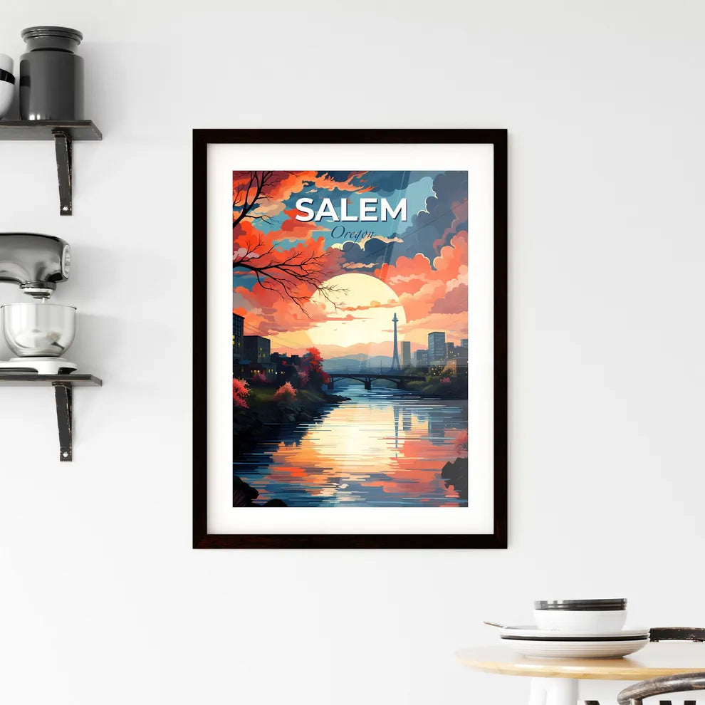 Salem, Oregon, A Poster of a river with a bridge and a city in the background Default Title