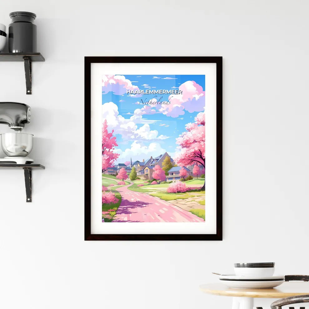 Haarlemmermeer, Netherlands, A Poster of a road with pink trees and houses in the background Default Title