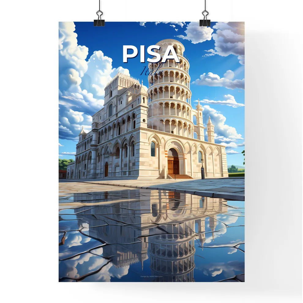 Pisa, Italy, A Poster of a tower of pisa with a reflection of a building Default Title