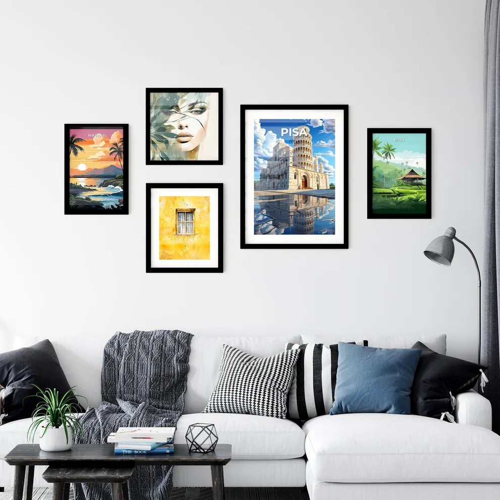 Pisa, Italy, A Poster of a tower of pisa with a reflection of a building Default Title