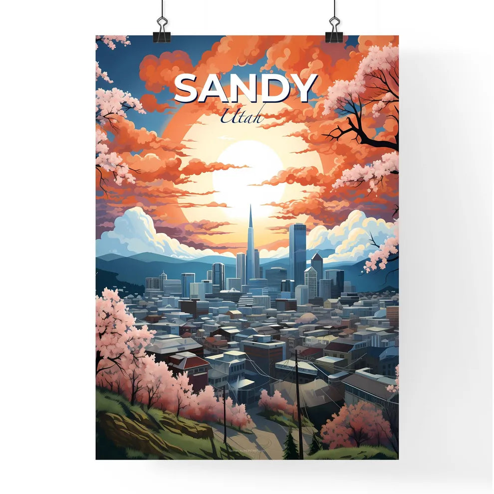 Sandy, Utah, A Poster of a cityscape with trees and sun Default Title