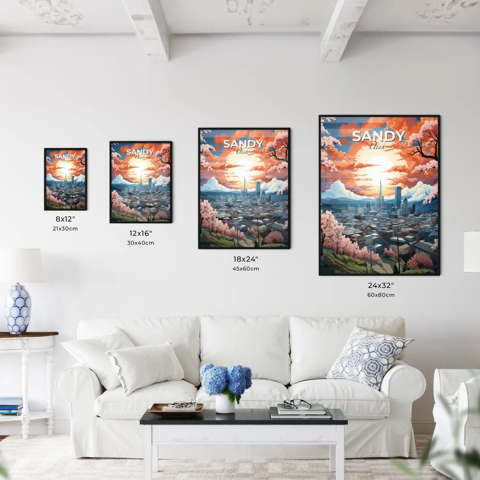 Sandy, Utah, A Poster of a cityscape with trees and sun Default Title
