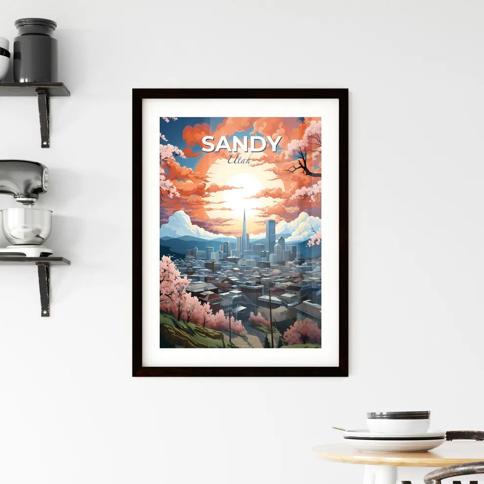 Sandy, Utah, A Poster of a cityscape with trees and sun Default Title