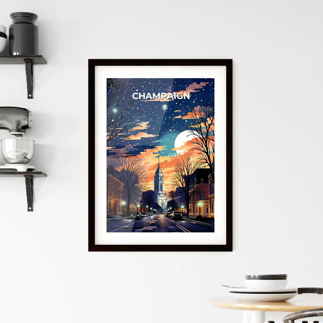 Champaign, Illinois, A Poster of a street with cars and a large moon in the sky Default Title