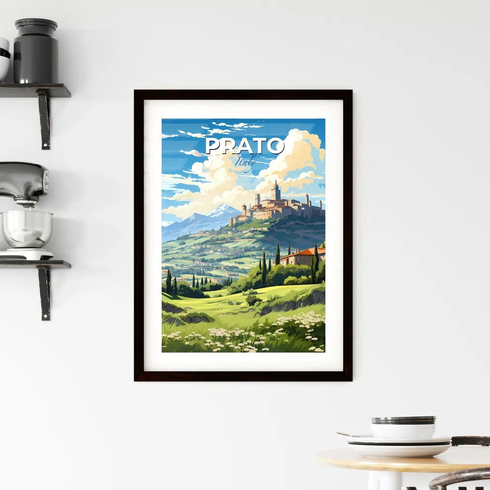 Prato, Italy, A Poster of a landscape with a castle on a hill Default Title