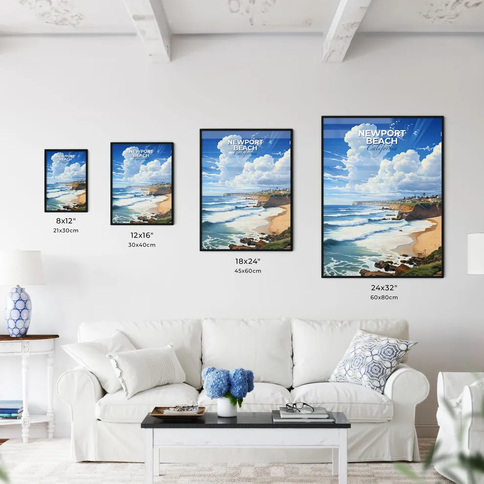 Newport Beach, California, A Poster of a beach with houses and waves on the shore Default Title