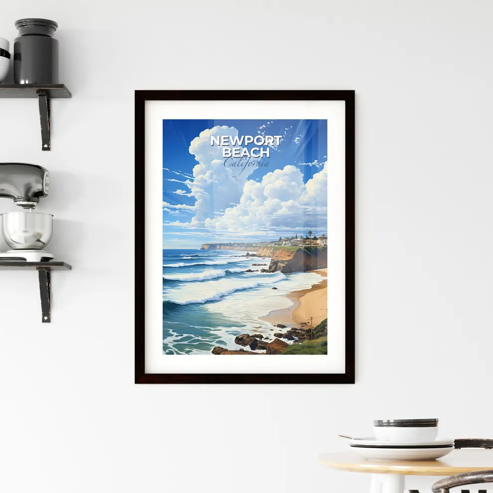 Newport Beach, California, A Poster of a beach with houses and waves on the shore Default Title