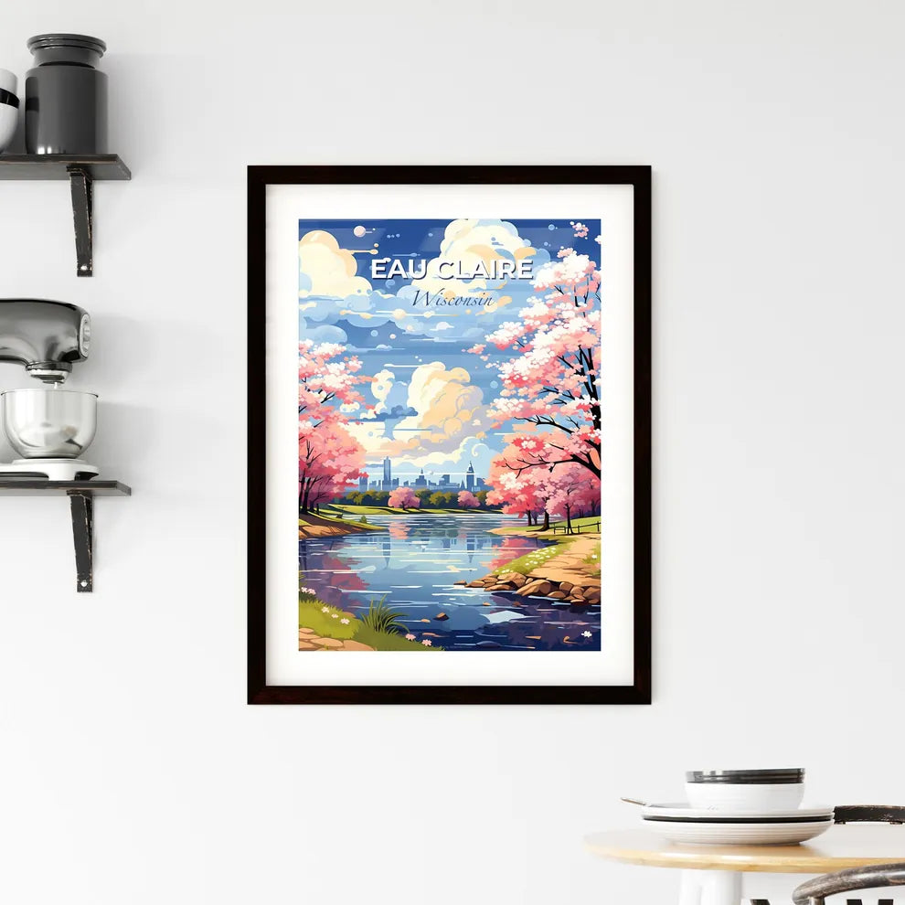 Eau Claire, Wisconsin, A Poster of a river with pink trees and a city in the background Default Title