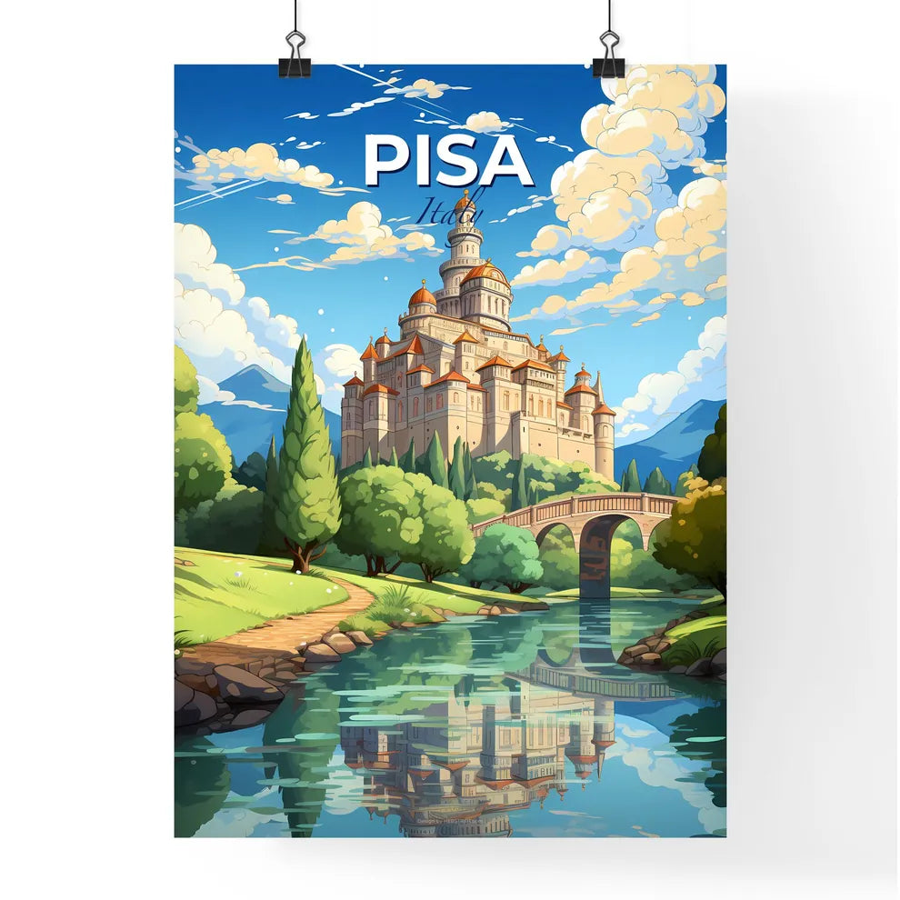 Pisa, Italy, A Poster of a castle with a bridge over a river Default Title