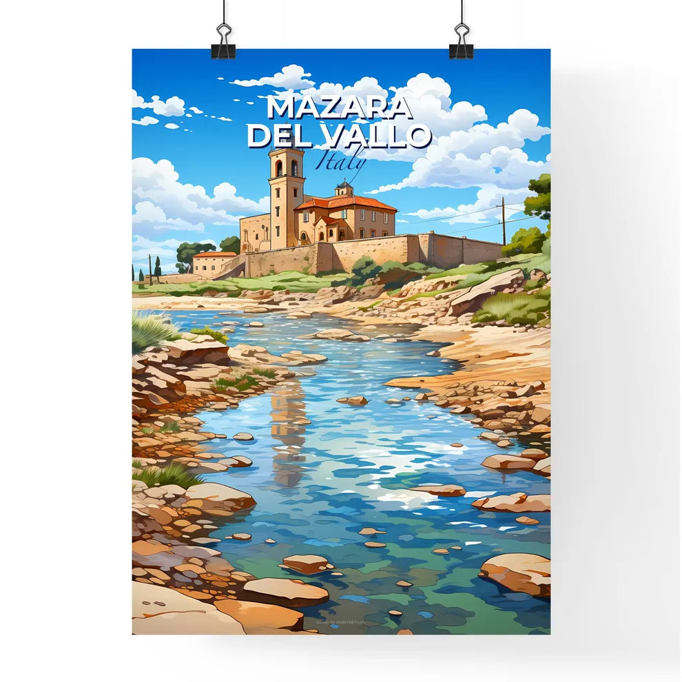 Mazara Del Vallo, Italy, A Poster of a river running through a rocky area with a building and trees Default Title
