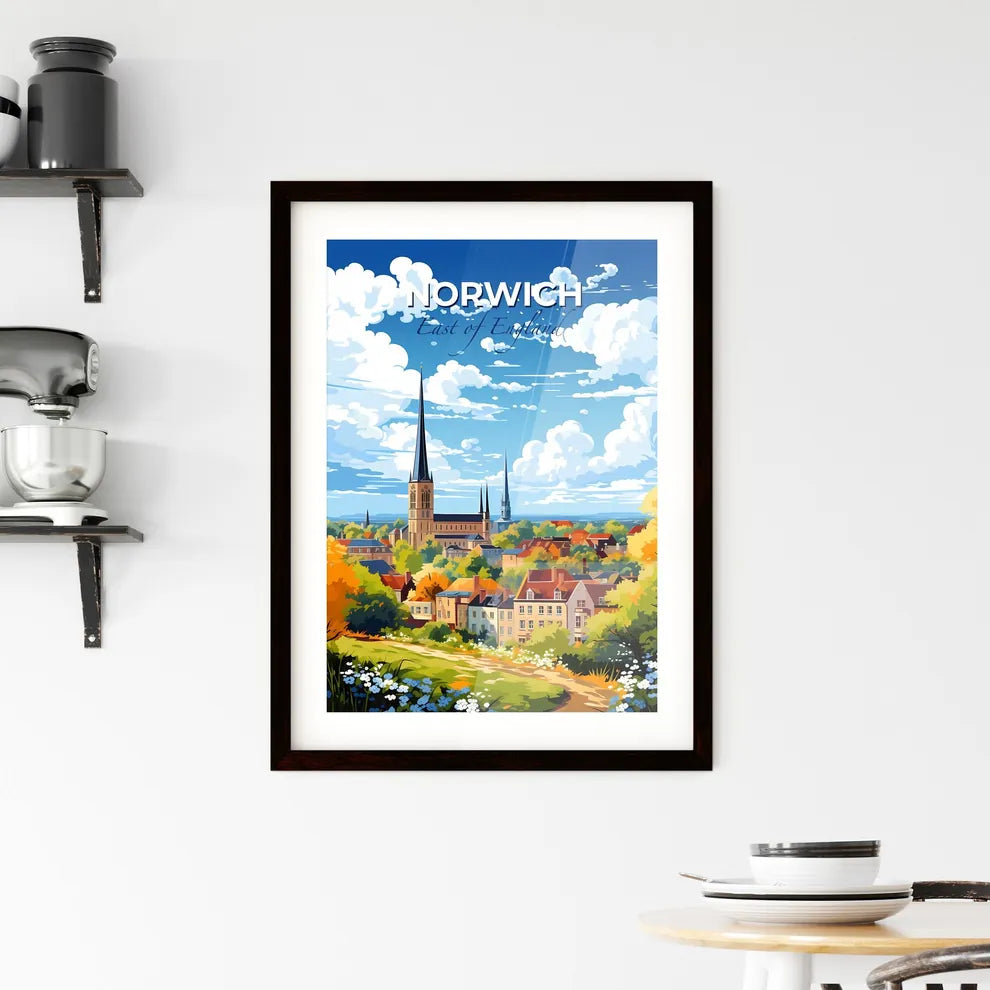 Norwich, East of England, A Poster of a painting of a town with a church and trees Default Title