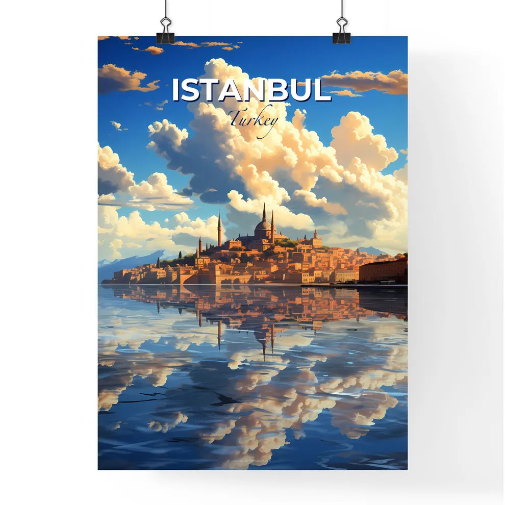 Istanbul, Turkey, A Poster of a city with towers and buildings reflected in water Default Title