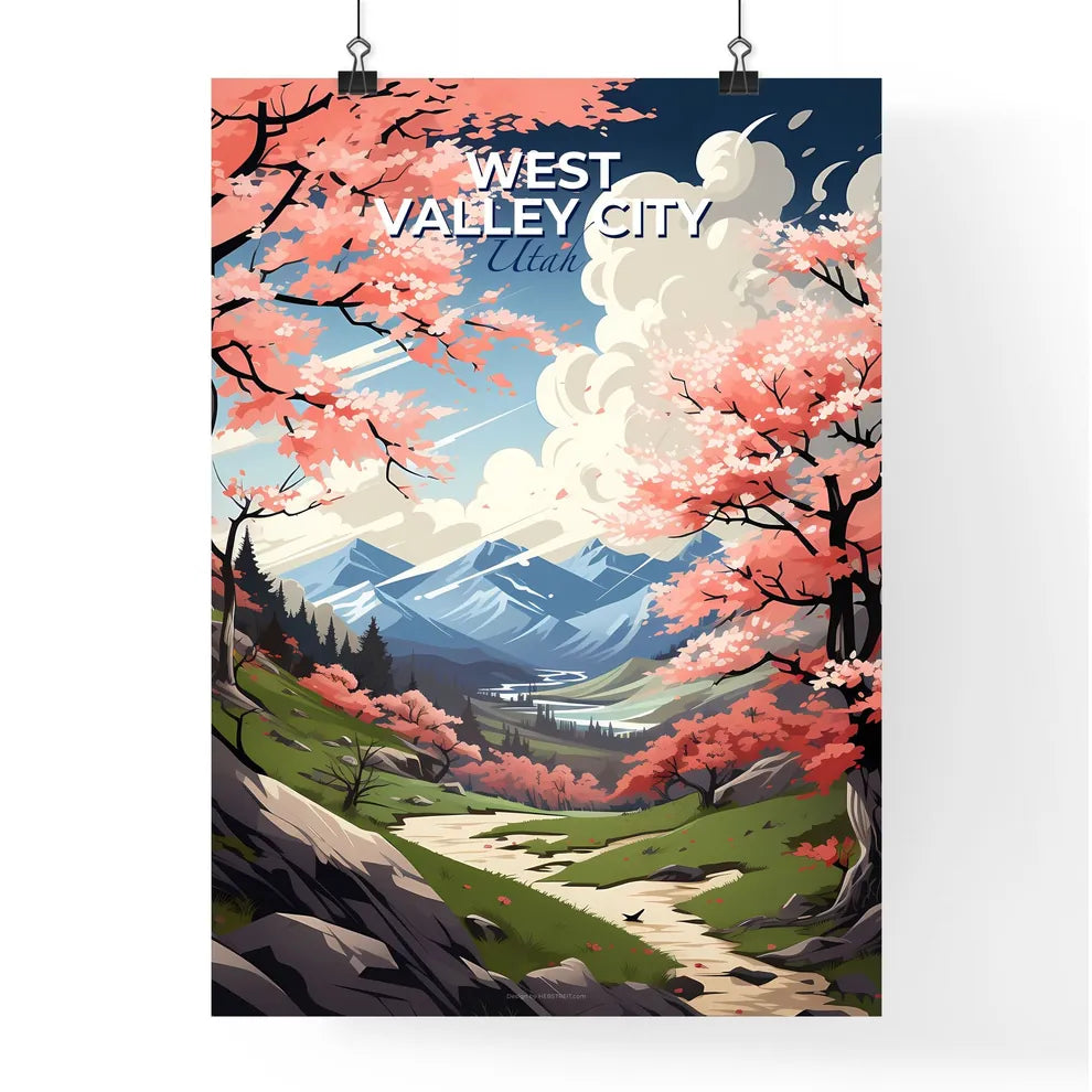 West Valley City, Utah, A Poster of a landscape with pink trees and mountains Default Title