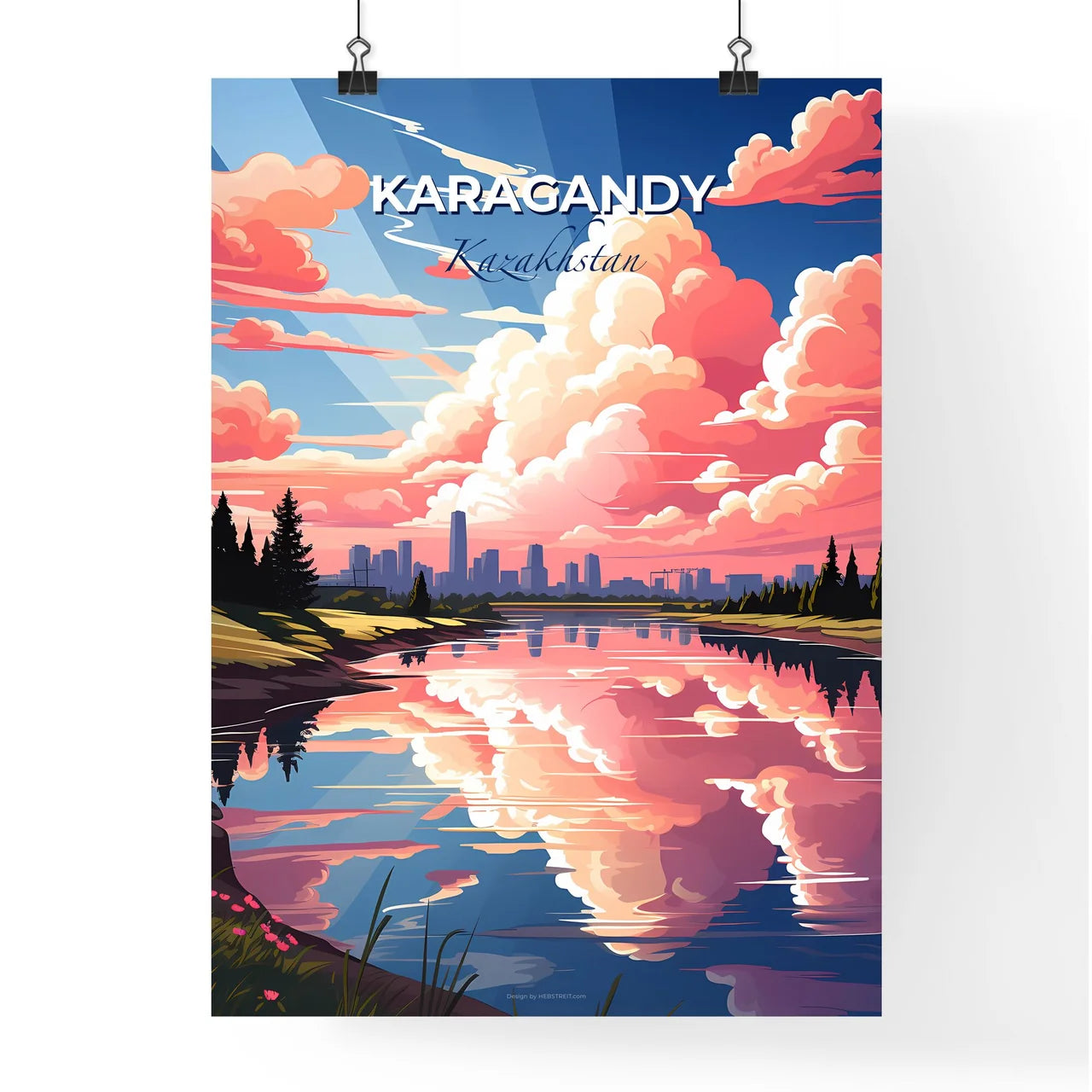 Karagandy, Kazakhstan, A Poster of a pink clouds over a lake Default Title