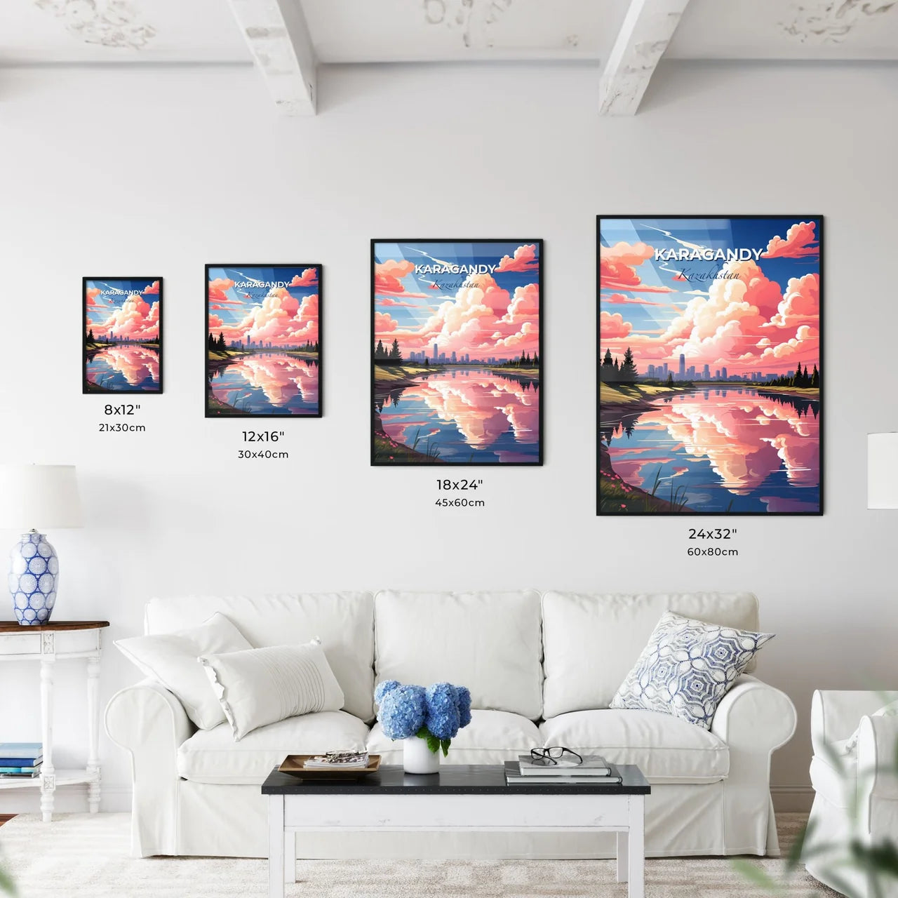 Karagandy, Kazakhstan, A Poster of a pink clouds over a lake Default Title