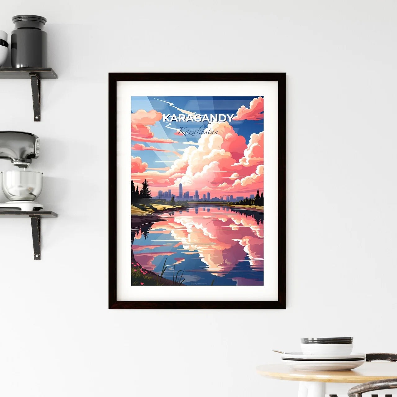 Karagandy, Kazakhstan, A Poster of a pink clouds over a lake Default Title
