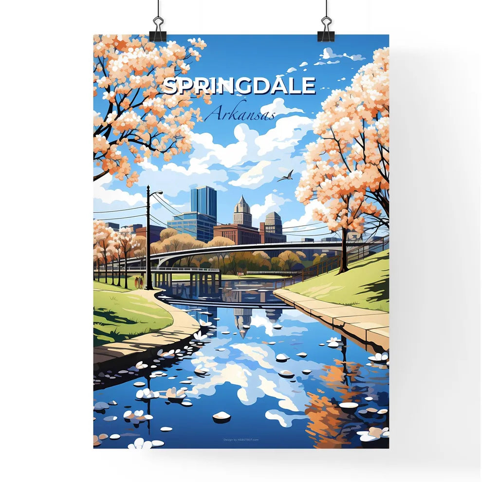 Springdale, Arkansas, A Poster of a river with a bridge and trees Default Title