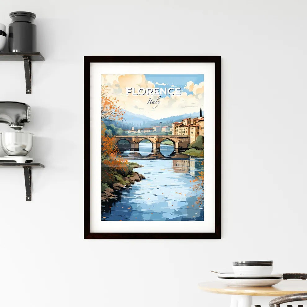 Florence, Italy, A Poster of a bridge over a river with trees and buildings Default Title