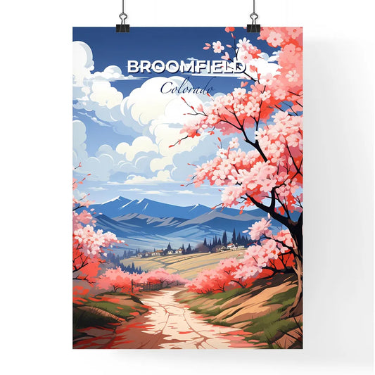 Broomfield, Colorado, A Poster of a landscape with pink flowers and mountains Default Title