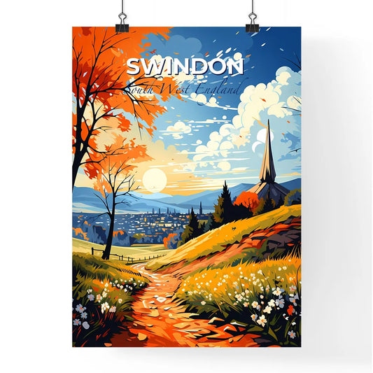 Swindon, South West England, A Poster of a painting of a landscape with a road and trees Default Title