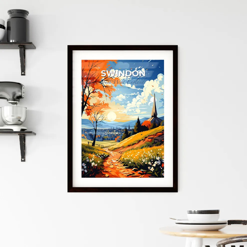 Swindon, South West England, A Poster of a painting of a landscape with a road and trees Default Title