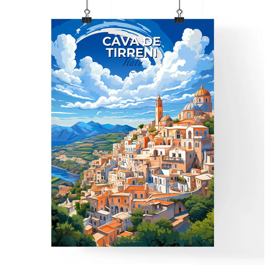 Cava De Tirreni, Italy, A Poster of a painting of a town with a river and mountains Default Title
