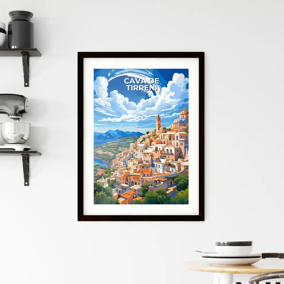 Cava De Tirreni, Italy, A Poster of a painting of a town with a river and mountains Default Title