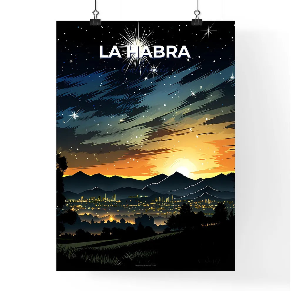 La Habra, California, A Poster of a landscape with mountains and a city at night Default Title