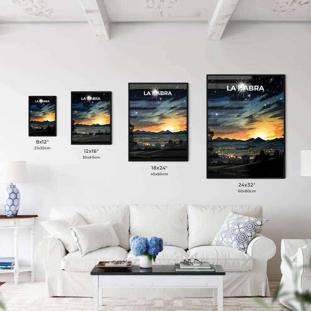 La Habra, California, A Poster of a landscape with mountains and a city at night Default Title