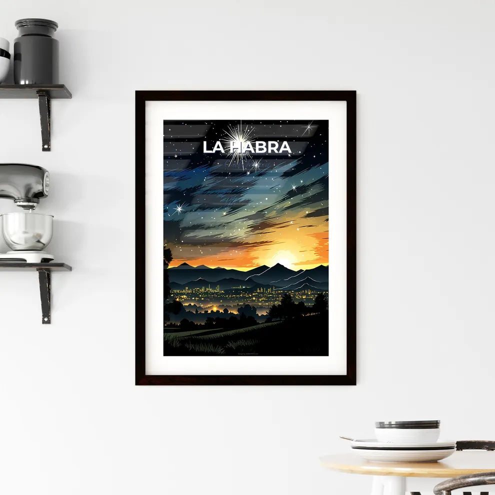 La Habra, California, A Poster of a landscape with mountains and a city at night Default Title