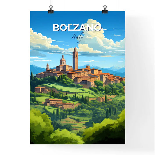 Bolzano, Italy, A Poster of a landscape of a town on a hill Default Title