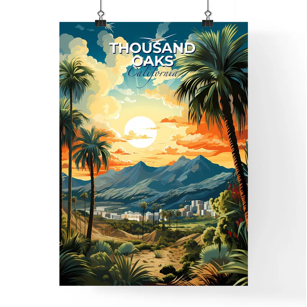 Thousand Oaks, California, A Poster of a landscape with palm trees and mountains Default Title