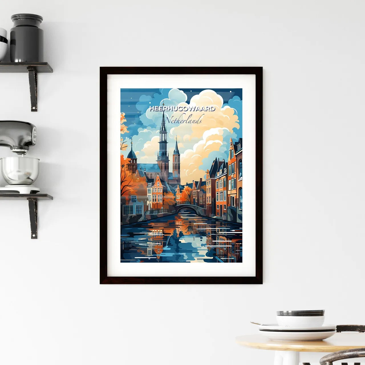 Heerhugowaard, Netherlands, A Poster of a water canal with a bridge and buildings Default Title