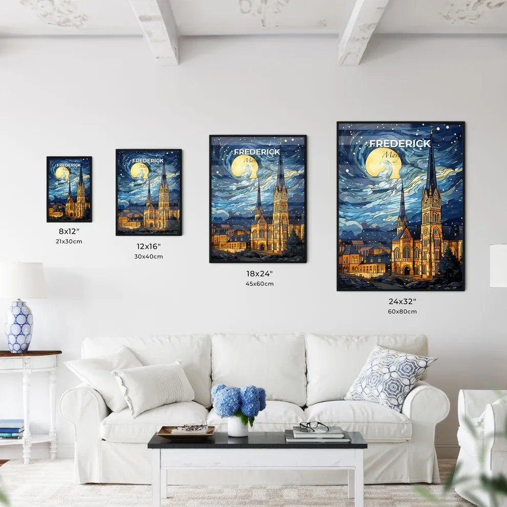 Frederick, Maryland, A Poster of a church with a tower and a moon in the sky Default Title