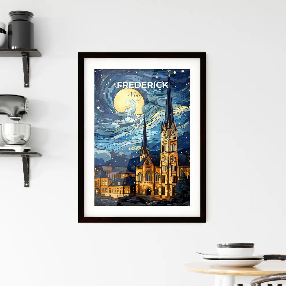 Frederick, Maryland, A Poster of a church with a tower and a moon in the sky Default Title