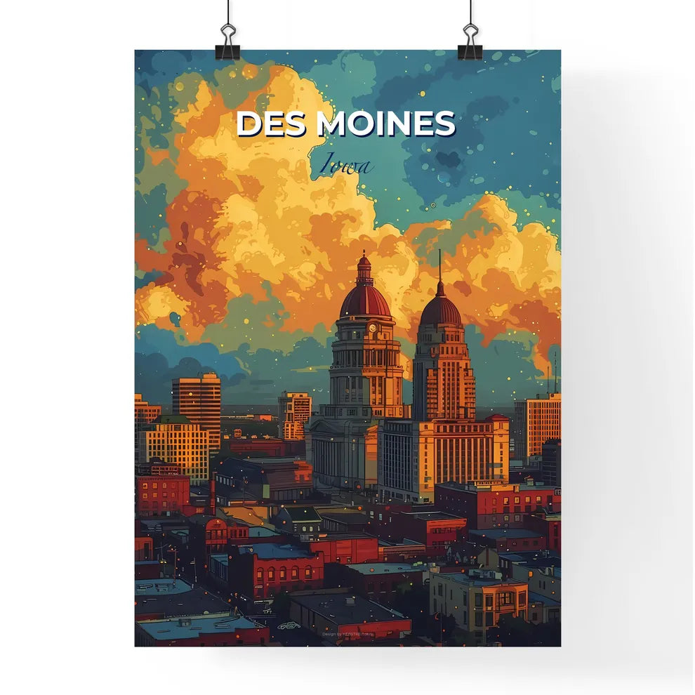 Des Moines, Iowa, A Poster of a city with a cloudy sky Default Title