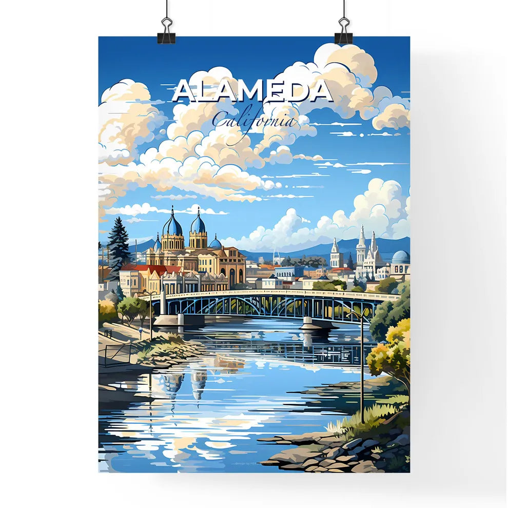Alameda, California, A Poster of a bridge over a river with a city in the background Default Title