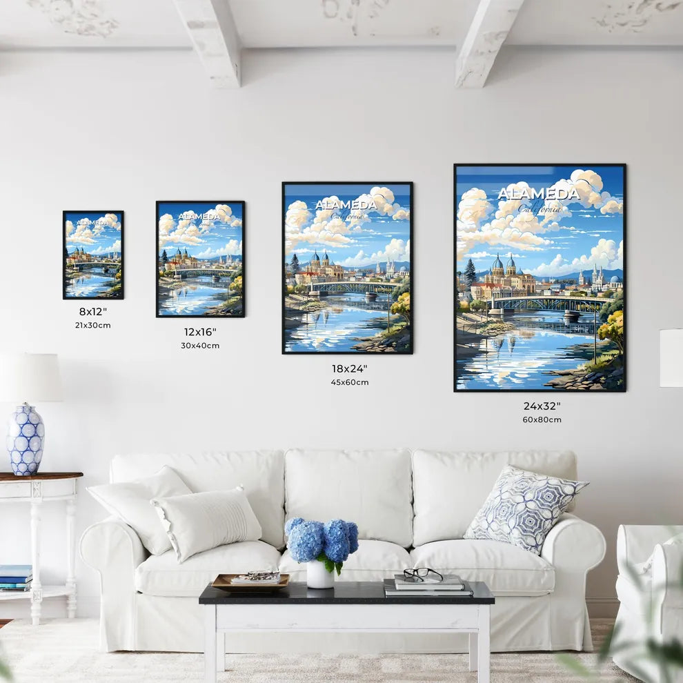 Alameda, California, A Poster of a bridge over a river with a city in the background Default Title
