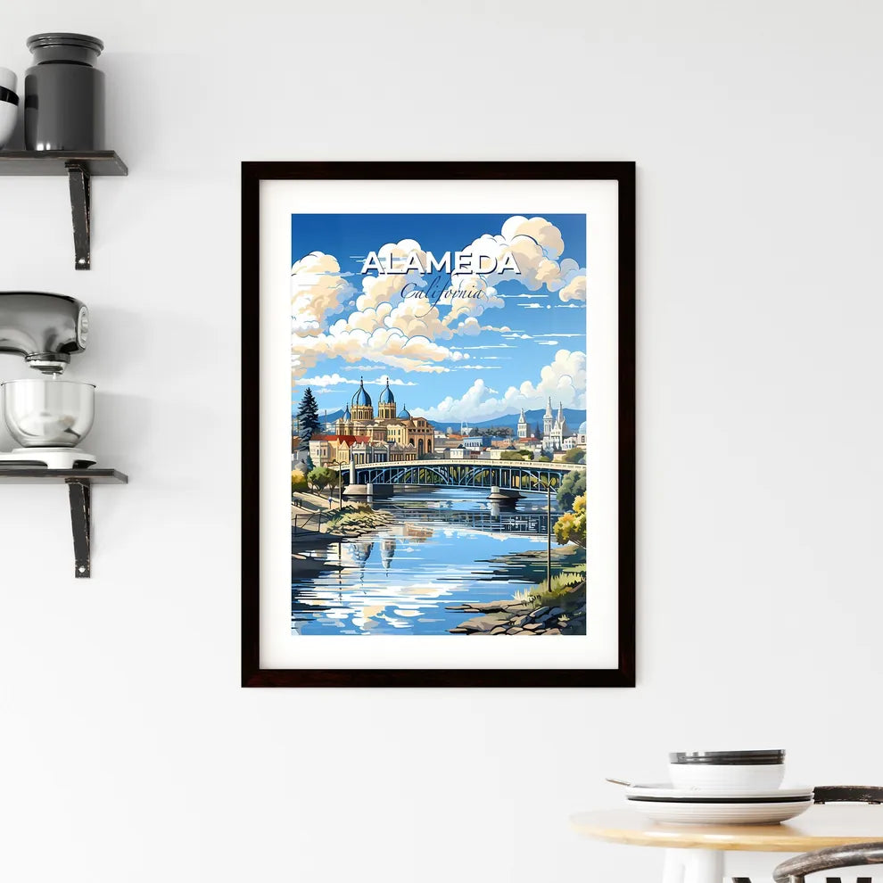 Alameda, California, A Poster of a bridge over a river with a city in the background Default Title