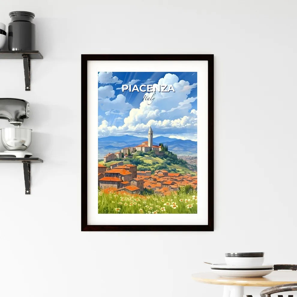 Piacenza, Italy, A Poster of a landscape of a town with a tower on a hill Default Title